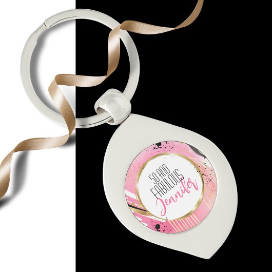 50 and Fabulous Pink Black Glamoureuze Modern Bold Sleutelhanger