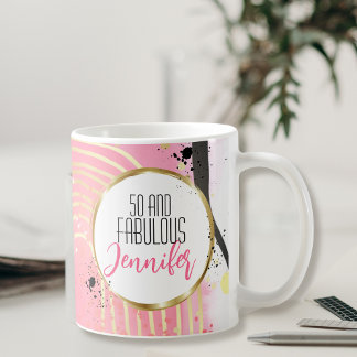 50 and Fabulous Pink Black Gold Glam Chic Modern Koffiemok
