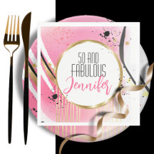 50 and Fabulous Pink Black Gold Moderne Verjaardag