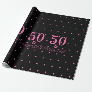 50 and Fabulous Pink Polka Dots Zwart Schattige Gi Cadeaupapier