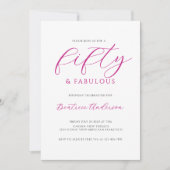 50 and Fabulous Pink White Birthday Party Kaart (Voorkant)