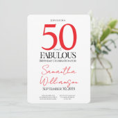 50 and Fabulous Red | 50th Birthday Elegant Simple Kaart (Staand voorkant)