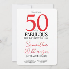 50 and Fabulous Red | 50th Birthday Elegant Simple Kaart