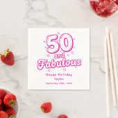50 and Fabulous Retro Bubble Letter Birthday Pink Servet (Insitu)
