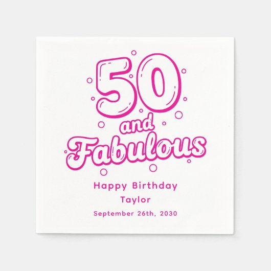 50 and Fabulous Retro Bubble Letter Birthday Pink Servet (Voorkant)