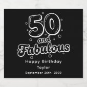 50 and Fabulous Retro Bubble Letter Birthday Sparkling Wijnetiket (Enkel label)