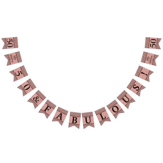 50 and Fabulous Roos Gold Glitter Black Birthday Vlaggetjes (Alle)