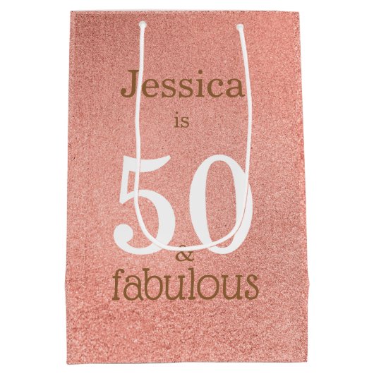50 and Fabulous Roos Gold Simple 50th Birthday Medium Cadeauzakje (Achterkant)