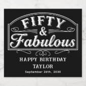 50 and Fabulous Rustic Script & Elegant Line Art Sparkling Wijnetiket (Enkel label)