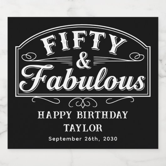 50 and Fabulous Rustic Script & Elegant Line Art Sparkling Wijnetiket (Enkel label)