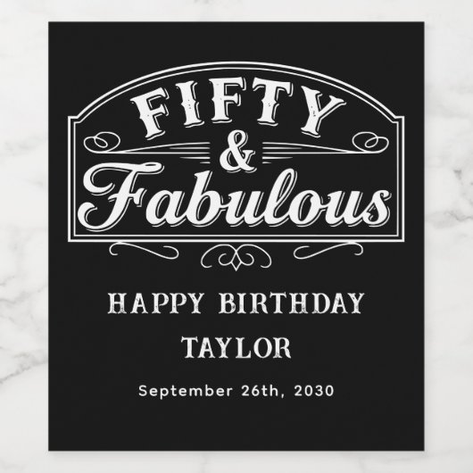 50 and Fabulous Rustic Script & Elegant Line Art Wijn Etiket (Enkel label)