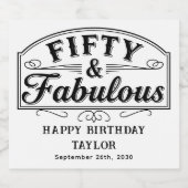 50 and Fabulous Rustic Script & Elegant White Sparkling Wijnetiket (Enkel label)