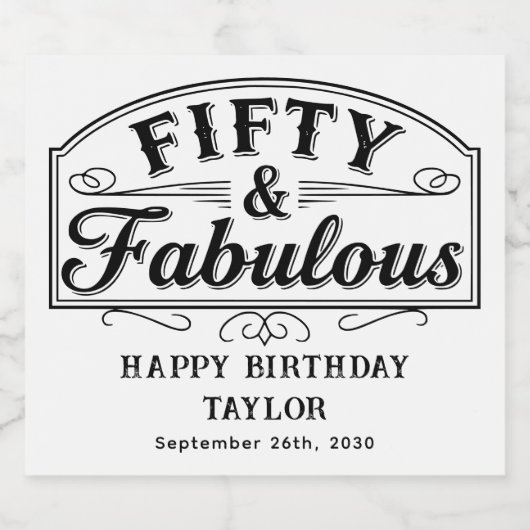 50 and Fabulous Rustic Script & Elegant White Sparkling Wijnetiket (Enkel label)