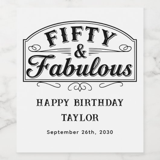 50 and Fabulous Rustic Script Elegant White Wijn Etiket (Enkel label)