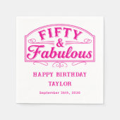 50 and Fabulous Rustic Script Line Art Pink Servet (Voorkant)