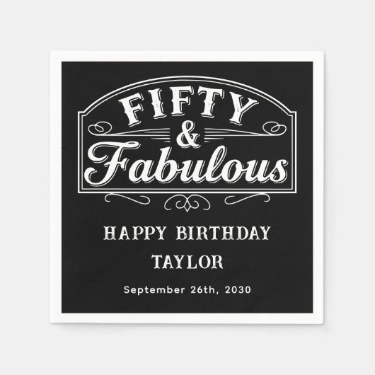 50 and Fabulous Rustic Script & Line Art Servet (Voorkant)