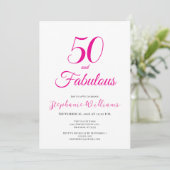 50 and Fabulous Script Pink 50th Birthday Party Kaart (Staand voorkant)