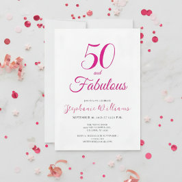 50 and Fabulous Script Pink 50th Birthday Party Kaart
