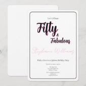 50 and Fabulous Script Pink 50th Birthday Party Kaart (Voorkant / Achterkant)