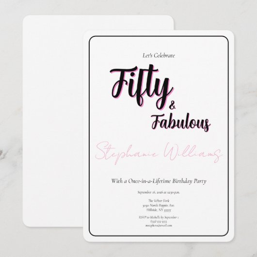 50 and Fabulous Script Pink 50th Birthday Party Kaart (Voorkant / Achterkant)