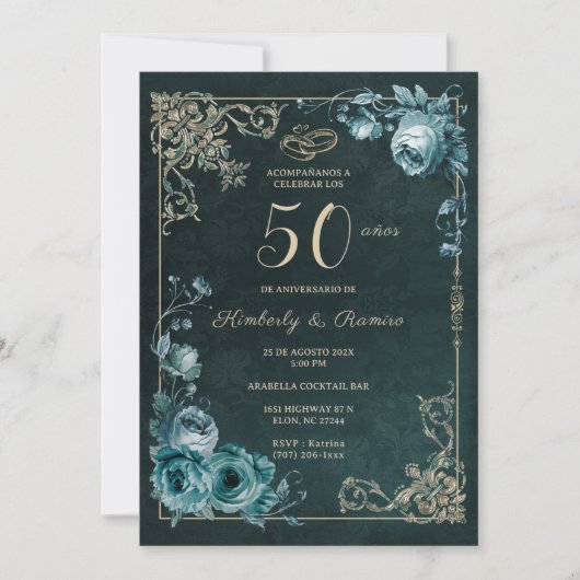 50 Aniversario Bloemen Vintage Kaart (Voorkant)
