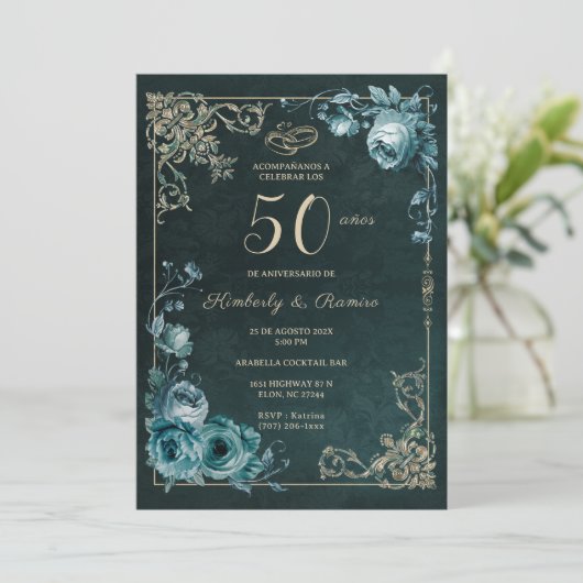 50 Aniversario Bloemen Vintage Kaart (Staand voorkant)