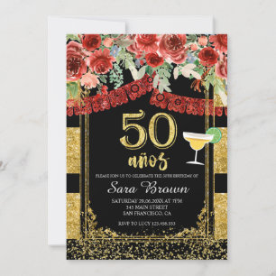 50 años Red Roses Mexican Birthday  Kaart