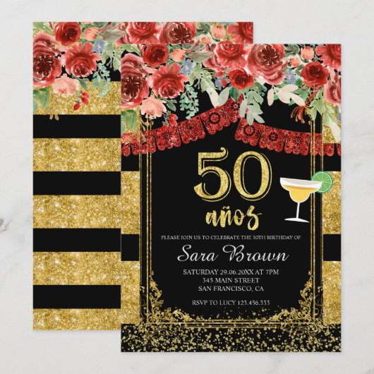 50 años rode rozen Mexicaanse verjaardag Kaart (Voorkant / Achterkant)