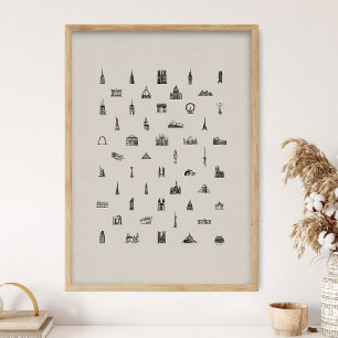 50 beroemde gebouwen print, architectuur, architec poster