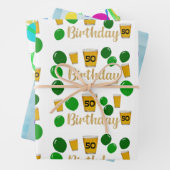 50 bier, gelukkige verjaardag, kringen kronkelt inpakpapier vel (In situ)