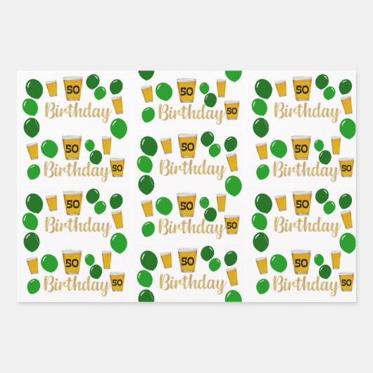 50 bier, gelukkige verjaardag, kringen kronkelt inpakpapier vel (Voorkant)