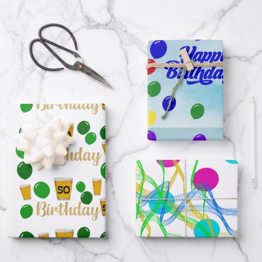 50 bier, gelukkige verjaardag, kringen kronkelt inpakpapier vel (Voorkant)