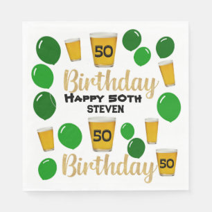 50 birthday beers and green balloons Paper Napkin Servet