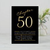 50 Black 50th Birthday Party Gold Folie Uitnodiging (Staand Voorkant)