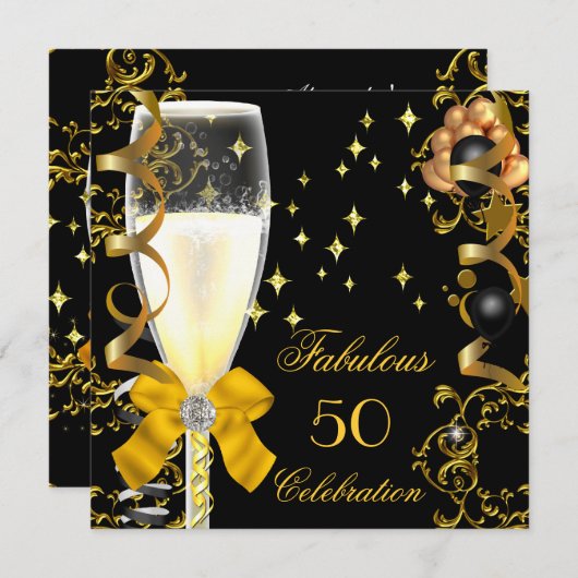 50 Champagne Gold Black, feestdag feestdag Kaart (Voorkant / Achterkant)