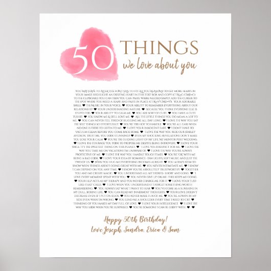 50 dingen waar we van houden bij je waterverf hart poster (Voorkant)