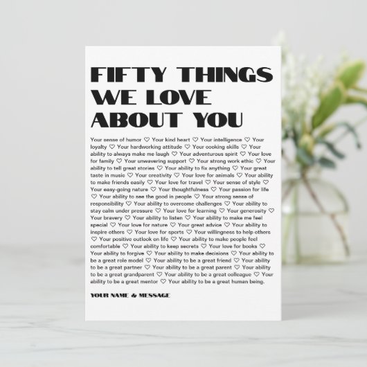 50 dingen waar we van houden, sjabloon Birthday Kaart (Staand voorkant)