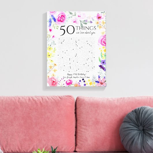 50 dingen waar we van houden, waterverf bloemen mo canvas afdruk (Insitu (Woonkamer))