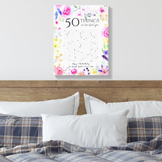 50 dingen waar we van houden, waterverf bloemen mo canvas afdruk (Insitu (Slaapkamer))