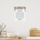 50 dingen waar we van houden, zilvergele bloemen poster (Keuken)