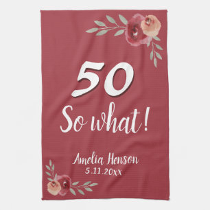 50 Dus wat Roos Rode Waterverf 50e verjaardag Theedoek
