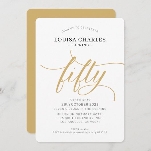 50 elegante verjaardag chique script modern goud kaart (Voorkant / Achterkant)