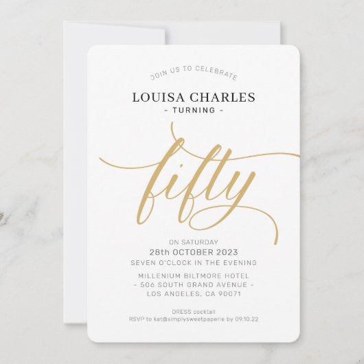 50 elegante verjaardag chique script modern goud kaart (Voorkant)