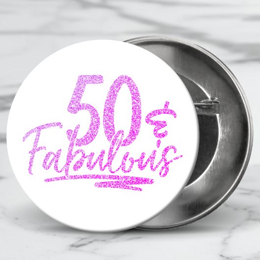 50 en 50 jaar Paarse verbluffende glitter-50-jarig Ronde Button 3,2 Cm