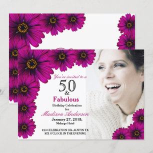 50 en 50e Foto van Fabulous paarse Floral Birthday Kaart