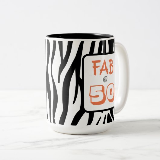 50 en 50e verjaardag zwarte tijgerstrepen tweekleurige koffiemok (Voorkant rechts)