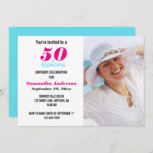 50 en Beachin Birthday Party Photo Invitation