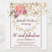 50 en bruine bruistroze marsala Floral I Wijn Etiket (Enkel label)