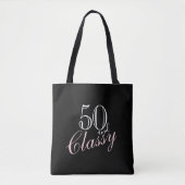 50 en Classy Black Elegant Pink Script Birthday Tote Bag (Voorkant)