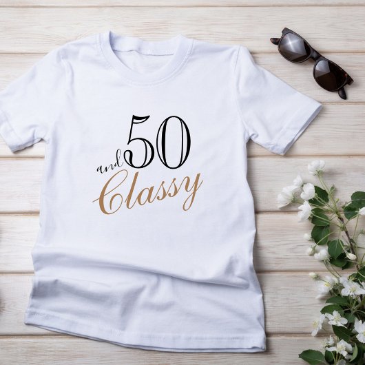50 en Classy Elegant Black Golden Script Birthday T-shirt